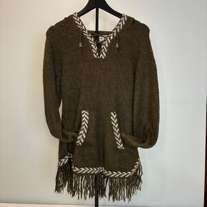 Alpaca Connection Brown Hoodie Sweater Handcrafted Bolivia Small Earthy Hippie